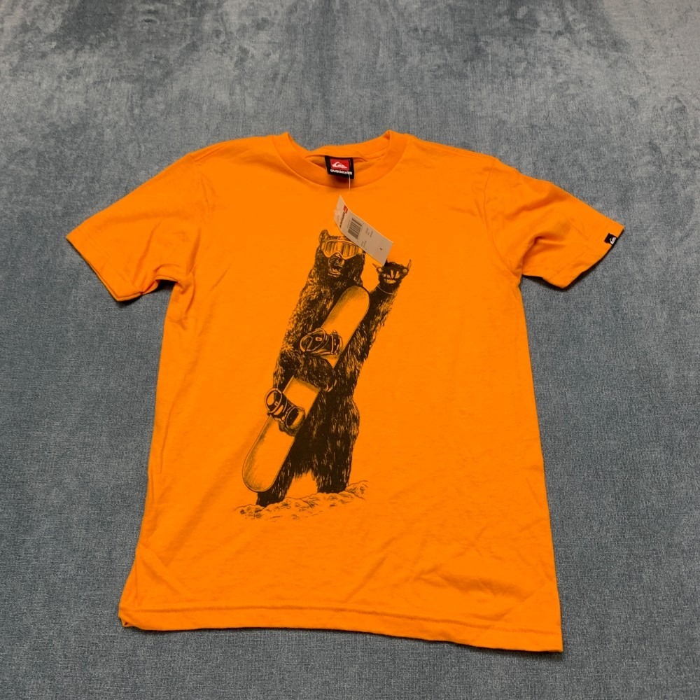 Y2K Quiksilver Snowboarding Bear T Shirt Kids Small Orange  Crew Neck